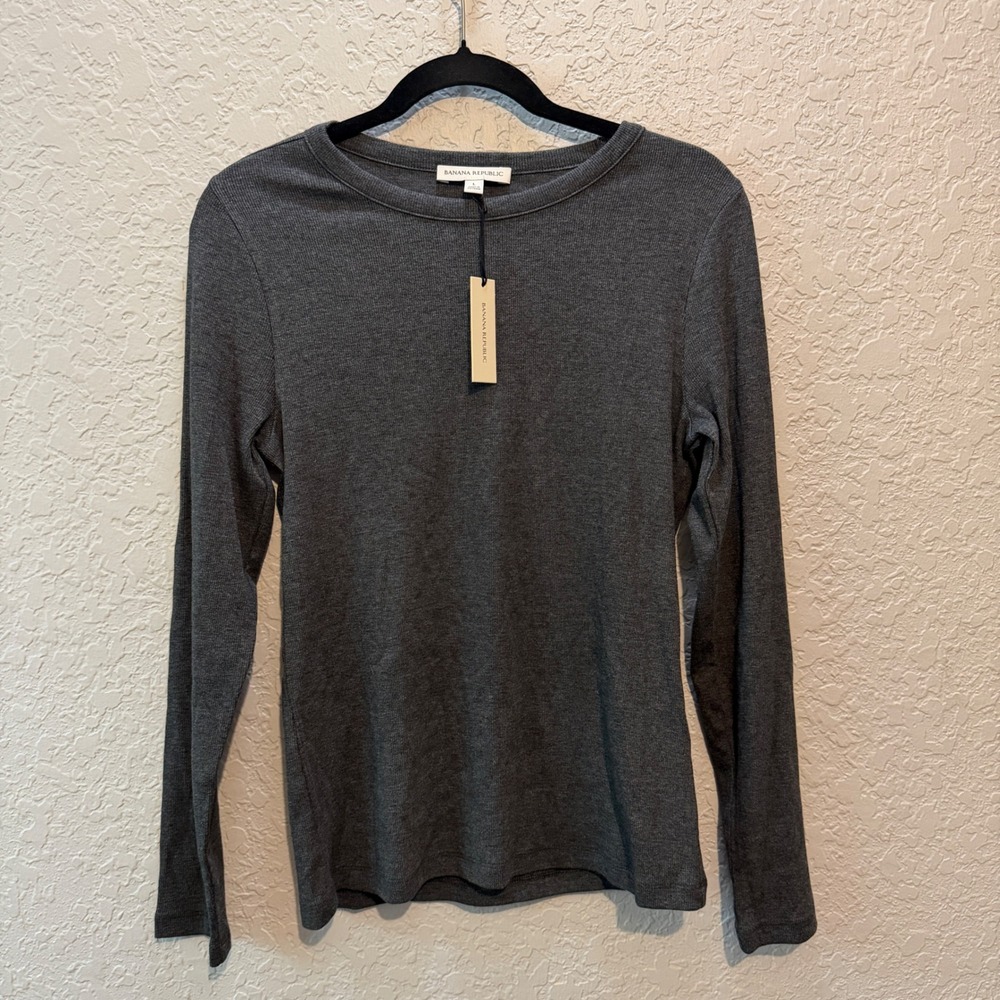 Banana Republic Ribbed Long Sleeve Large Charcoal‎ Grey Minimalist 851636-00-1